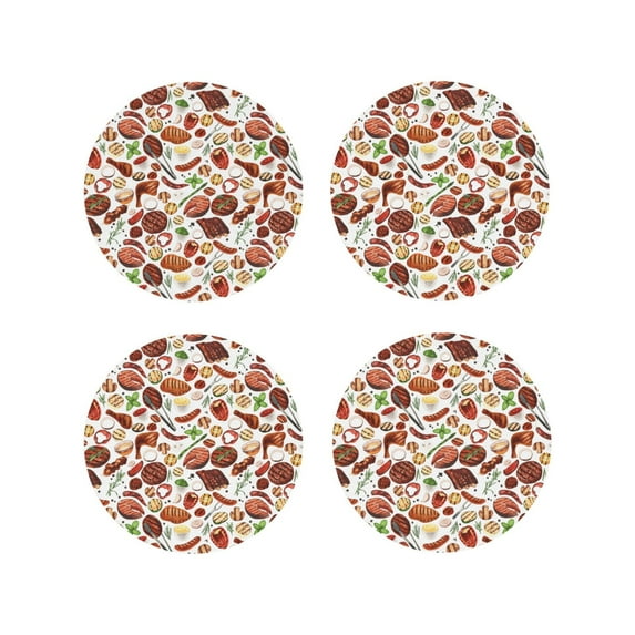 Sigee Cooking Bbq for Water-Resistant, Heat-Resistant, Non-Slip Leather Coasters Set, Ideal for Coffee Table, Office, Bar, Home Decor-Round Shape