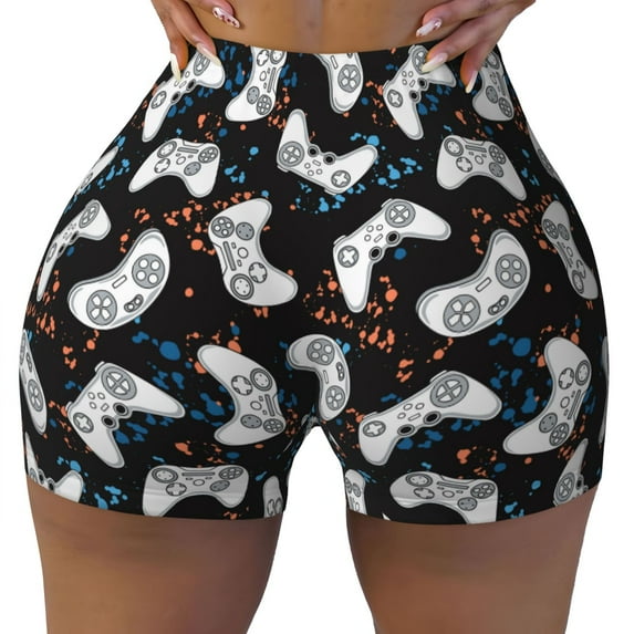 Sigee Cool Gamepad Print Women's High Waist Workout Shorts - Squat Proof, Tummy Control, Yoga and Gym Activewear-Small