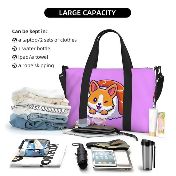 Sigee Corgi In Sushi Roll for Hand Travel Bag,Sports Tote Gym Bag for Men and Women