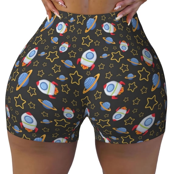 Sigee Cosmic Print Women's High Waist Workout Shorts - Squat Proof, Tummy Control, Yoga and Gym Activewear-