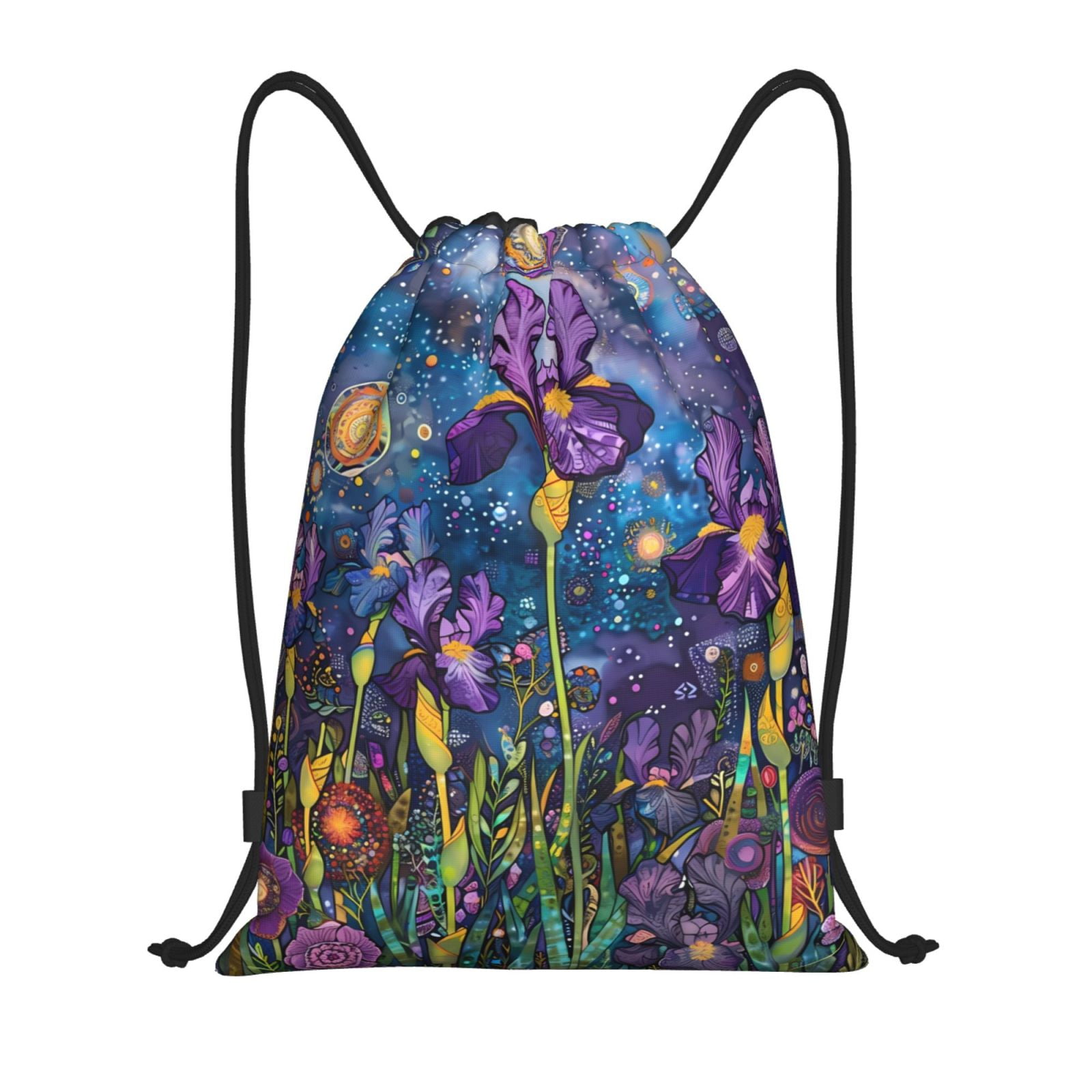 Sigee Cosmic Purple Irises for Drawstring Bag String Backpack for