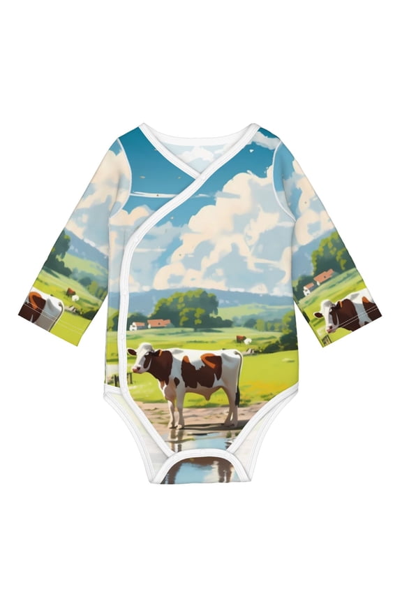 Countryside Farm Cow for Baby Unisex Baby Cotton Long-Sleeve Bodysuits Soft Cotton, Breathable-3 Months