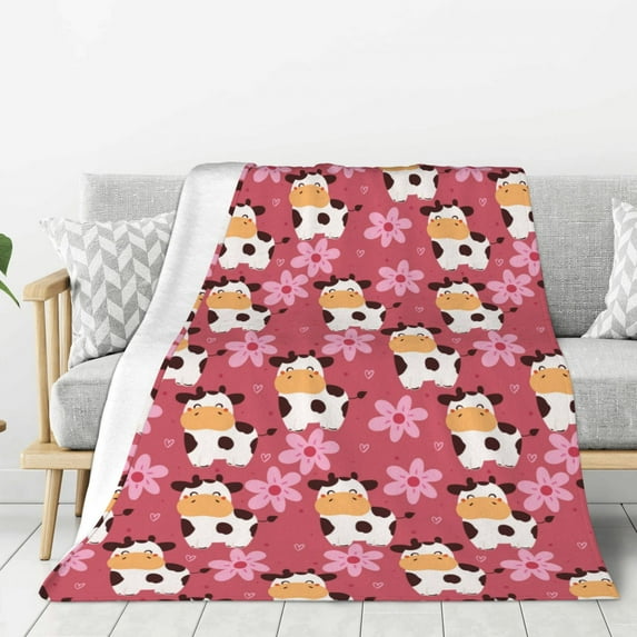 Sigee Cow And Flower for Flannel Blanket - Ultra-Soft, Warm and Cozy, Perfect for Couch, Bed, or Travel-50"x40"