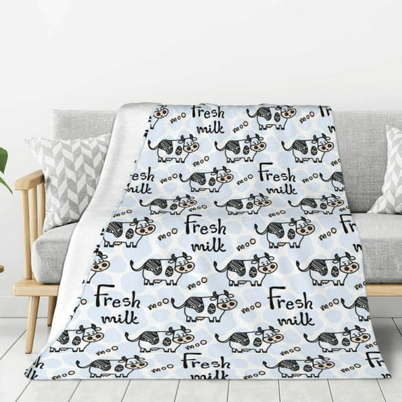 Sigee Cow With Fresh Milk for Flannel Blanket - Ultra-Soft, Warm and Cozy, Perfect for Couch, Bed, or Travel-40"x30"