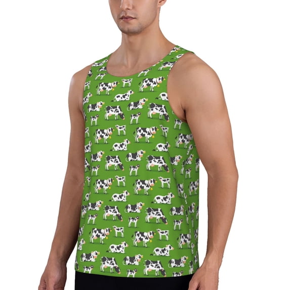 Sigee Cows With Calfs Green for Men's Workout Tank Top, Athletic Gym Sleeveless Shirt - Quick Dry, Lightweight, Breathable 3X-Large