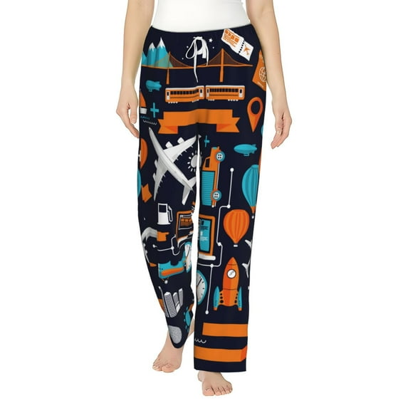 Sigee Creative Transport Print Women's Soft Pajama Pants - Breathable and Comfortable Lounge Sleep Bottoms with Elastic Waistband and Pockets-Small
