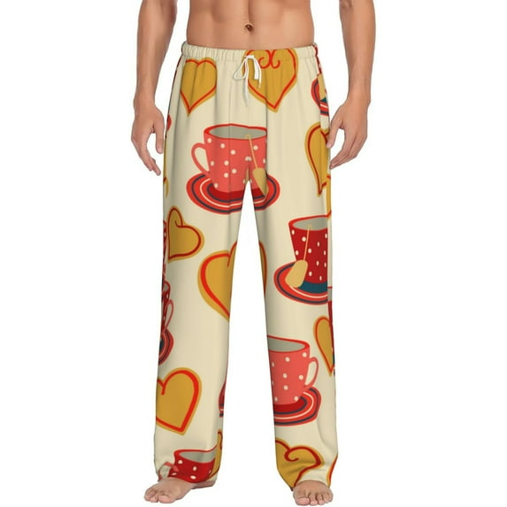 Sigee Cups of Tea Print Men's Pajama Pants - Soft Lounge Sleep Bottoms with Elastic Waistband and Pockets-XX-Large