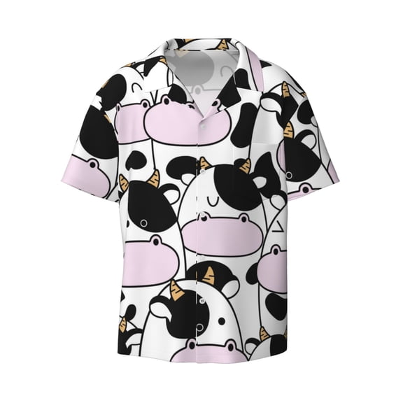 Sigee Cute Animal with Cow Print Men's Shirts Casual Button Down Short Sleeve Summer Beach Shirt Hawaiian Vacation Shirts Tee Shirt-Medium