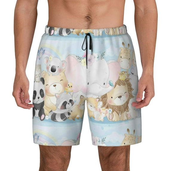 Sigee Cute Animals Print Mens Swim Trunks with Compression Liner Quick Dry Swim Stretch Beach Shorts with Pockets,S-3XL