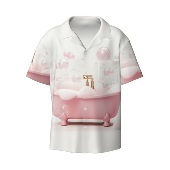 Sigee Cute Bathtub Print Men's Shirts Casual Button Down Short Sleeve Summer Beach Shirt Hawaiian Vacation Shirts Tee Shirt-
