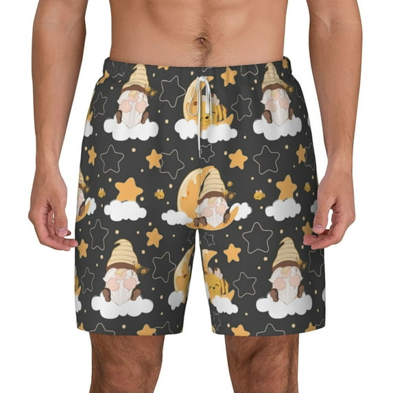 Sigee Cute Bee Gnome Print Mens Swim Trunks with Compression Liner Quick Dry Swim Stretch Beach Shorts with Pockets,S-3XL