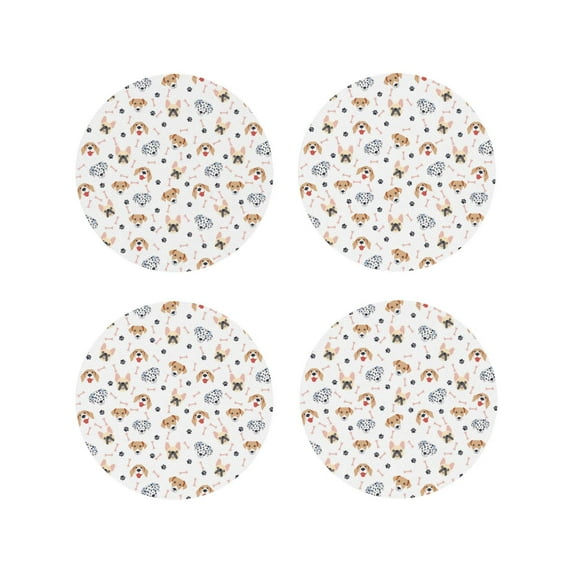 Sigee Cute Cartoon Dogs for Water-Resistant, Heat-Resistant, Non-Slip Leather Coasters Set, Ideal for Coffee Table, Office, Bar, Home Decor-Round Shape