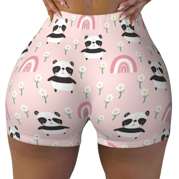 Sigee Cute Cartoon Panda Print Women's High Waist Workout Shorts - Squat Proof, Tummy Control, Yoga and Gym Activewear-XX-Large
