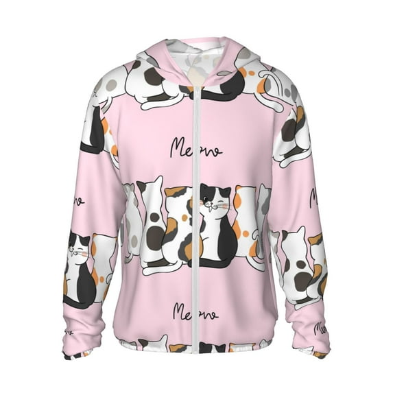 Sigee Cute Cats Print UPF50+ Men's Sun Protection Hoodie Shirt SPF UV Shirt Long Sleeve Fishing Outdoor Lightweight, S-3XL