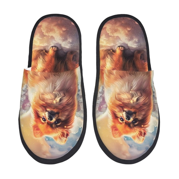 Sigee Cute Cloud Pomeranian for Cozy Furry Slippers Super Soft Indoor and Outdoor Use, Non-Slip Sole Slip On House Slippers-Large