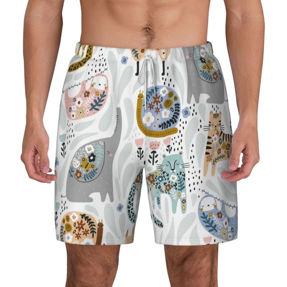 Sigee Cute Colorful Animal Print Mens Swim Trunks with Compression Liner Quick Dry Swim Stretch Beach Shorts with Pockets,S-3XL