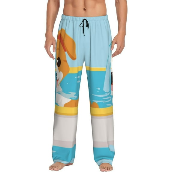 Sigee Cute Dog In Bath print Men's Pajama Pants Lounge Sleep Bottoms with Elastic Waistband and Pockets-X-Large