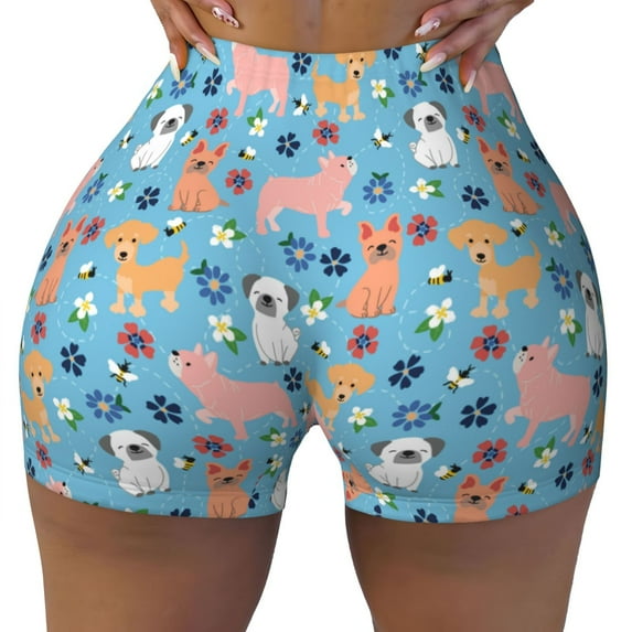 Sigee Cute Dog Print Women's High Waist Workout Shorts - Squat Proof, Tummy Control, Yoga and Gym Activewear-X-Large