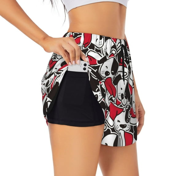 Sigee Cute Dog for Women's Athletic Shorts High Waisted Running Shorts Pocket Sporty Short Gym Elastic Workout ShortsLarge