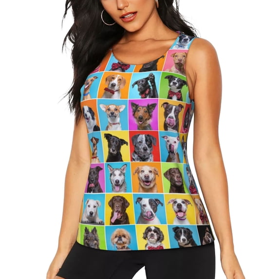 Sigee Cute Dogs Collage for Women's Workout Tank Top,Running Tank Tops,Sleeveless Gym ClothesMedium