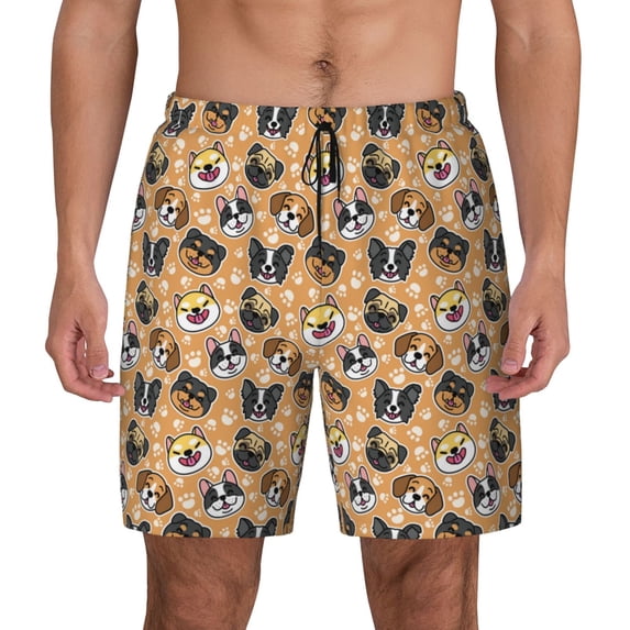 Sigee Cute Dogs Head Print Mens Swim Trunks with Compression Liner Quick Dry Swim Stretch Beach Shorts with Pockets,S-3XL