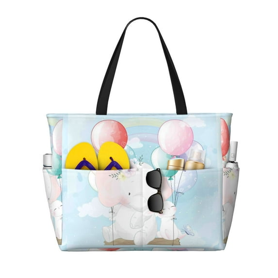 Sigee Cute Elephant Print Extra Large Waterproof Beach Travel Bag with Zipper - Durable and Versatile for Vacation, Gym, and Daily Use