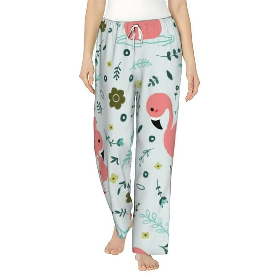 Sigee Cute Flamingo Print Women's Soft Pajama Pants - Breathable and Comfortable Lounge Sleep Bottoms with Elastic Waistband and Pockets-Large