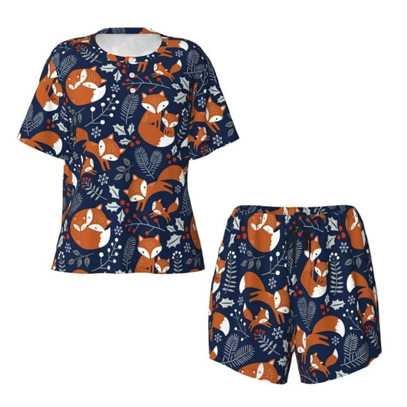 Sigee Cute Foxes for Sleepwear Casual Pjs with Pockets Women's Pajamas Sets Shorts 2 Piece Short Sleeve Lounge Sets 4X-Large