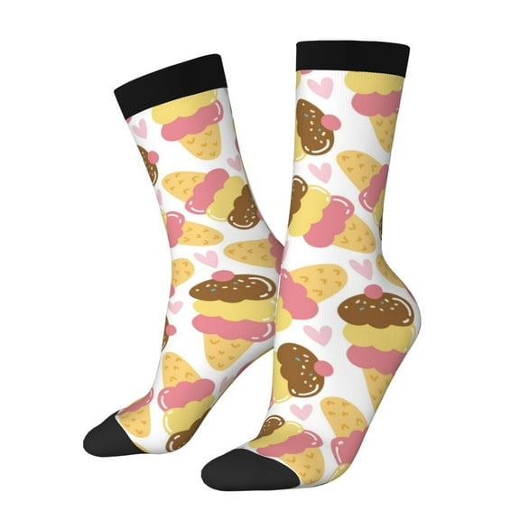Sigee Cute Ice Cream for Contrast Design Soft Moisture-Wicking Socks Crew Casual Athletic Stretchy Loose Middle Tube Socks