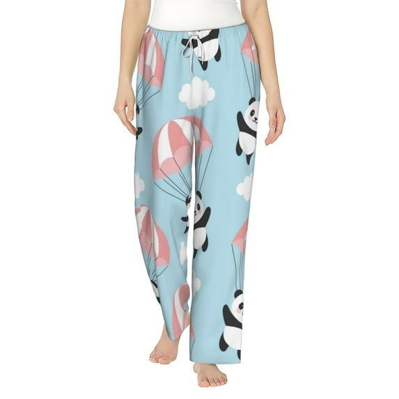 Sigee Cute Panda Flying in the Sky Print Women's Soft Pajama Pants - Breathable and Comfortable Lounge Sleep Bottoms with Elastic Waistband and Pockets-Medium