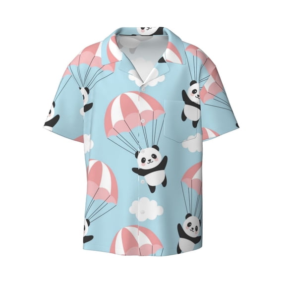 Sigee Cute Panda Flying in the Sky Print Men's Shirts Casual Button Down Short Sleeve Summer Beach Shirt Hawaiian Vacation Shirts Tee Shirt-Small