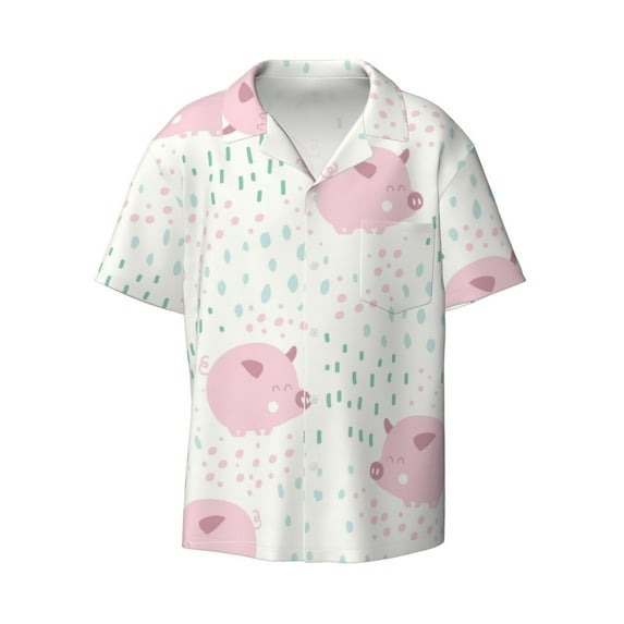Sigee Cute Pigs Print Men's Shirts Casual Button Down Short Sleeve Summer Beach Shirt Hawaiian Vacation Shirts Tee Shirt-XX-Large