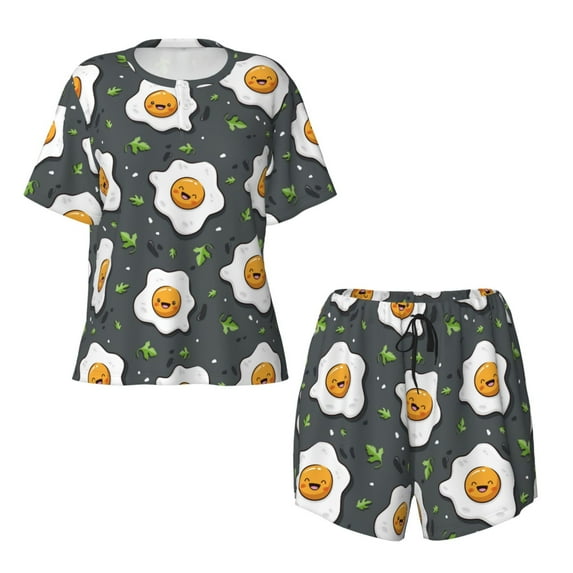 Sigee Cute Poached Eggs for Sleepwear Casual Pjs with Pockets Women's Pajamas Sets Shorts 2 Piece Short Sleeve Lounge Sets