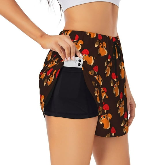 Sigee Cute Squirrel for Women's Athletic Shorts High Waisted Running Shorts Pocket Sporty Short Gym Elastic Workout ShortsMedium