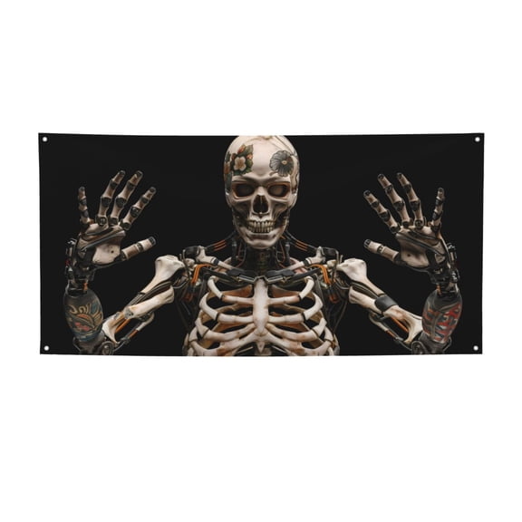 Sigee Cyber Skeleton With Tattoos for Large Happy Holiday Banner for Outdoor Indoor Home Wall Photo Background-Small