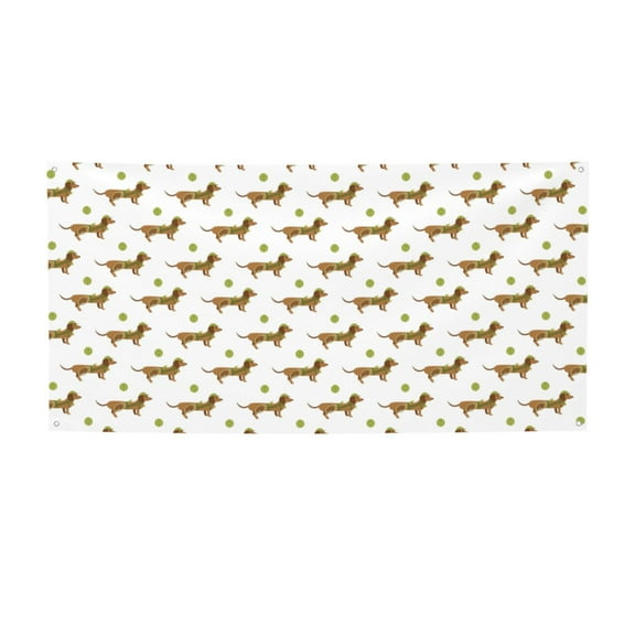Sigee Dachshund Going To Play Tennis for Large Happy Holiday Banner for Outdoor Indoor Home Wall Photo Background-