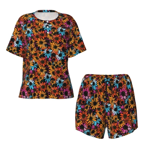 Sigee Daisies Flowers for Sleepwear Casual Pjs with Pockets Women's Pajamas Sets Shorts 2 Piece Short Sleeve Lounge Sets XX-Large