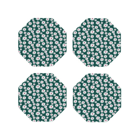 Sigee Daisies Flowers for Water-Resistant, Heat-Resistant, Non-Slip Leather Coasters Set, Ideal for Coffee Table, Office, Bar, Home Decor-Octagon