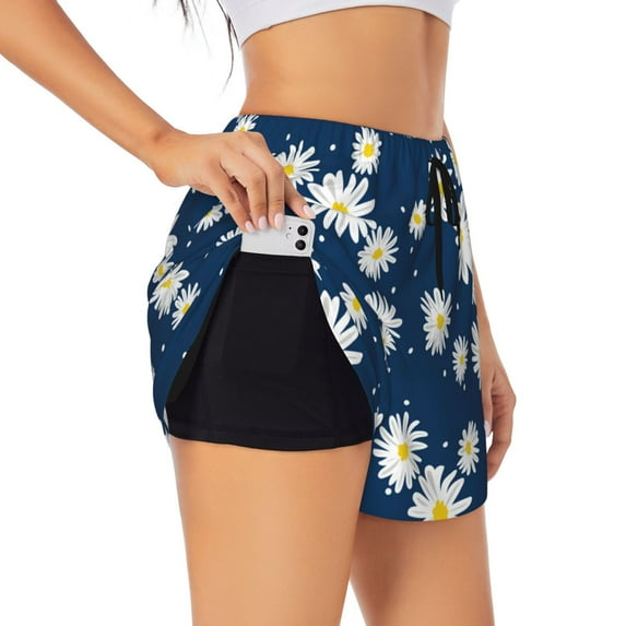Sigee Daisies Flowers for Women's Athletic Shorts High Waisted Running Shorts Pocket Sporty Short Gym Elastic Workout ShortsXX-Large