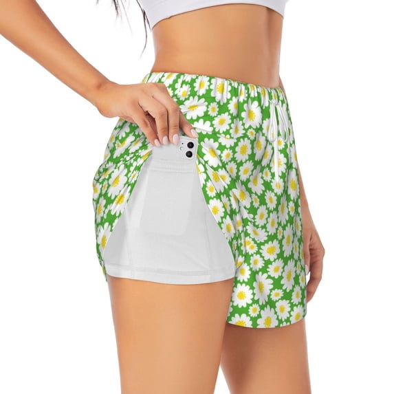 Sigee Daisies Flowers for Women's Athletic Shorts High Waisted Running Shorts Pocket Sporty Short Gym Elastic Workout ShortsXX-Large