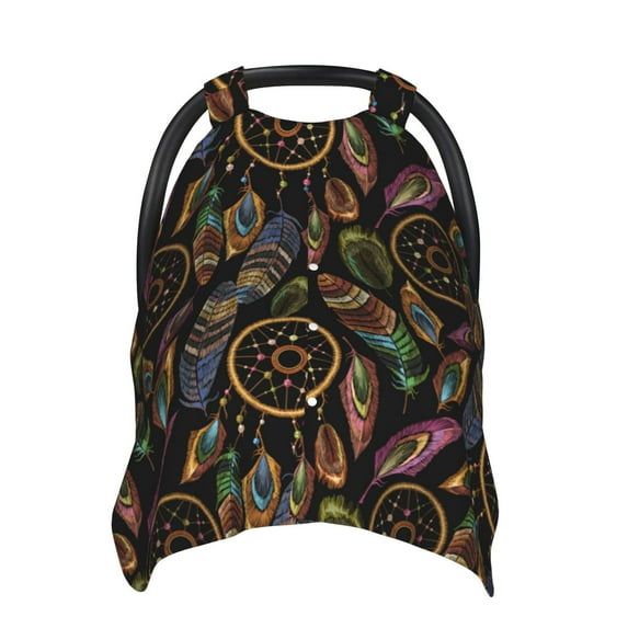 Sigee Decorative Feathers Print Multi-use Stretchy Baby Car Seat Cover - Nursing Breastfeeding Canopy, Infant Stroller and High Chair Cover