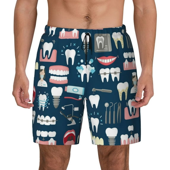 Sigee Dental Print Mens Swim Trunks with Compression Liner Quick Dry Swim Stretch Beach Shorts with Pockets,S-3XL