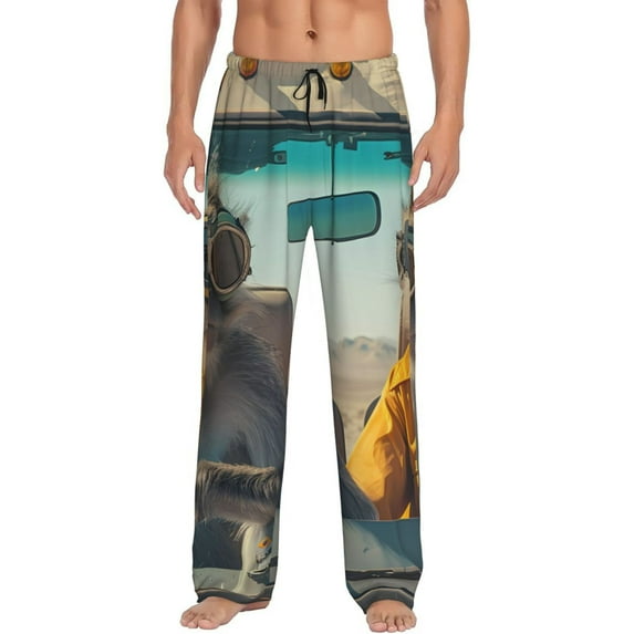 Sigee Desert Monkeys Drive print Men's Pajama Pants Lounge Sleep Bottoms with Elastic Waistband and Pockets-Medium
