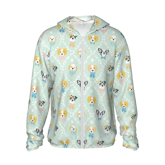 Sigee Different Breeds of Dogs Print UPF50+ Men's Sun Protection Hoodie Shirt SPF UV Shirt Long Sleeve Fishing Outdoor Lightweight, S-3XL
