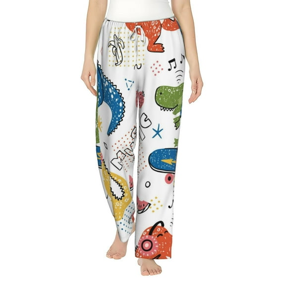 Sigee Dinosaur Print Women's Soft Pajama Pants - Breathable and Comfortable Lounge Sleep Bottoms with Elastic Waistband and Pockets-XX-Large