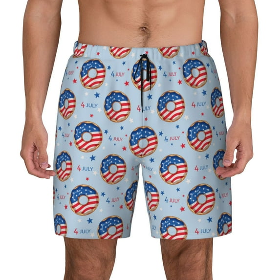 Sigee Donut with the USA Fag Print Mens Swim Trunks with Compression Liner Quick Dry Swim Stretch Beach Shorts with Pockets,S-3XL