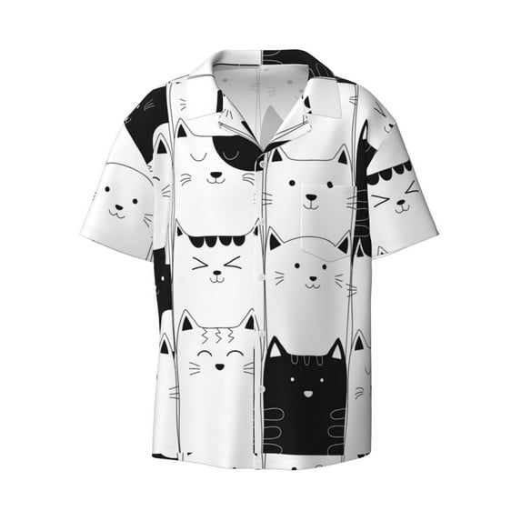Sigee Doodle Cute Cat Print Men's Shirts Casual Button Down Short Sleeve Summer Beach Shirt Hawaiian Vacation Shirts Tee Shirt-X-Large