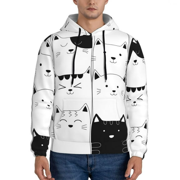 Sigee Doodle Cute Cat for Men's Pullover Hoodie Sweatshirts Adult Casual Long Sleeve Sweatshirts ,Sizes S-4XL-X-Large