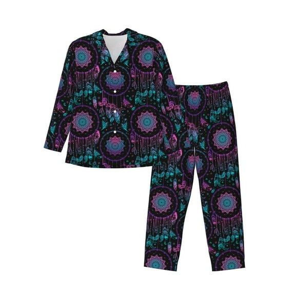 Sigee Dreamcatcher With Feathers for Pajamas for Men Two-piece Men's Sleepwear Long-Sleeved Pjs Sets-X-Large