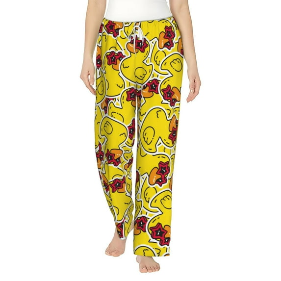Sigee Duck with Star Sunglasses Print Women's Soft Pajama Pants - Breathable and Comfortable Lounge Sleep Bottoms with Elastic Waistband and Pockets-X-Large